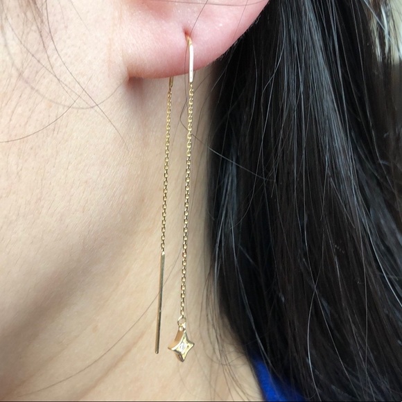 14K Solid Gold Diamond Star Threader Earring - Picture 5 of 5